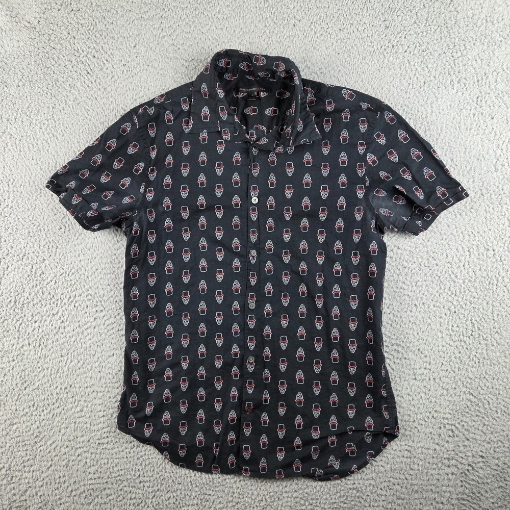 John Varvatos USA Skull Pattern Shirt Mens Small Black Button Down Short Sleeve